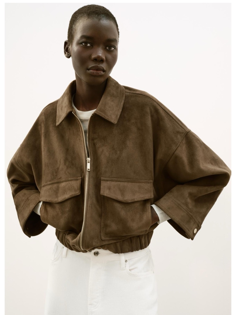 Zara Suede-Look Bomber Jacket - Women's - Picture 5 of 8